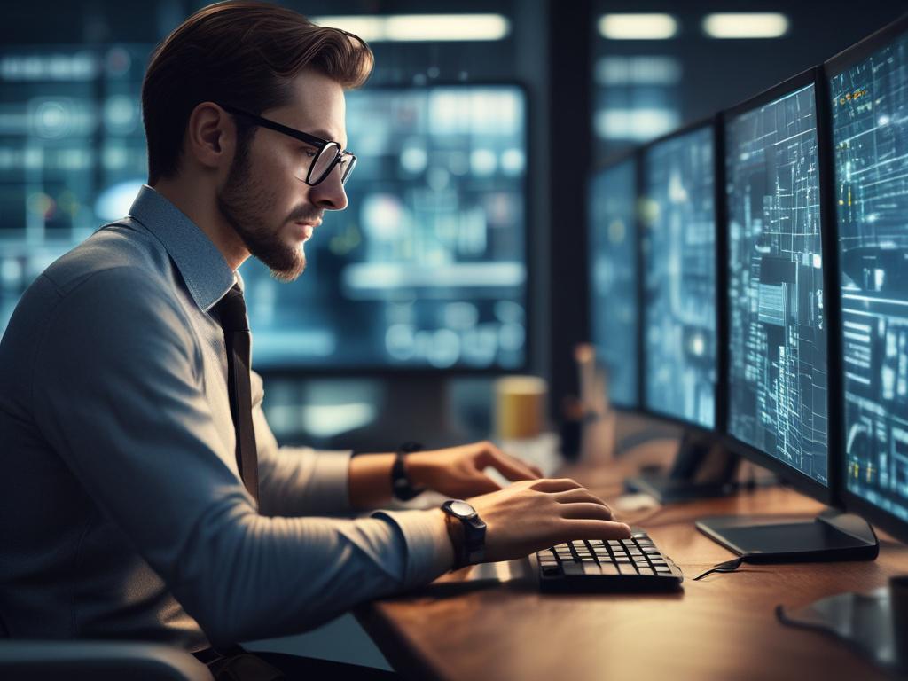 A hyper realistic close up of a software developer working