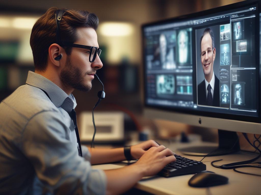 A hyper realistic close up of a support technician assisting